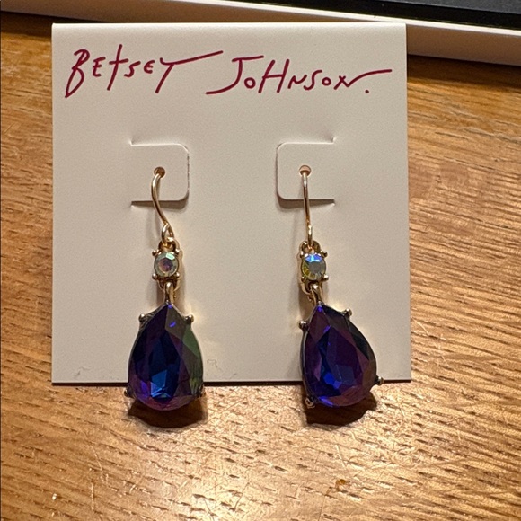 Betsey Johnson Iridescent Blue and Gold Earrings - Picture 2 of 3